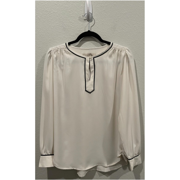 LOFT Beige Black Long Sleeve Blouse - Picture 1 of 5